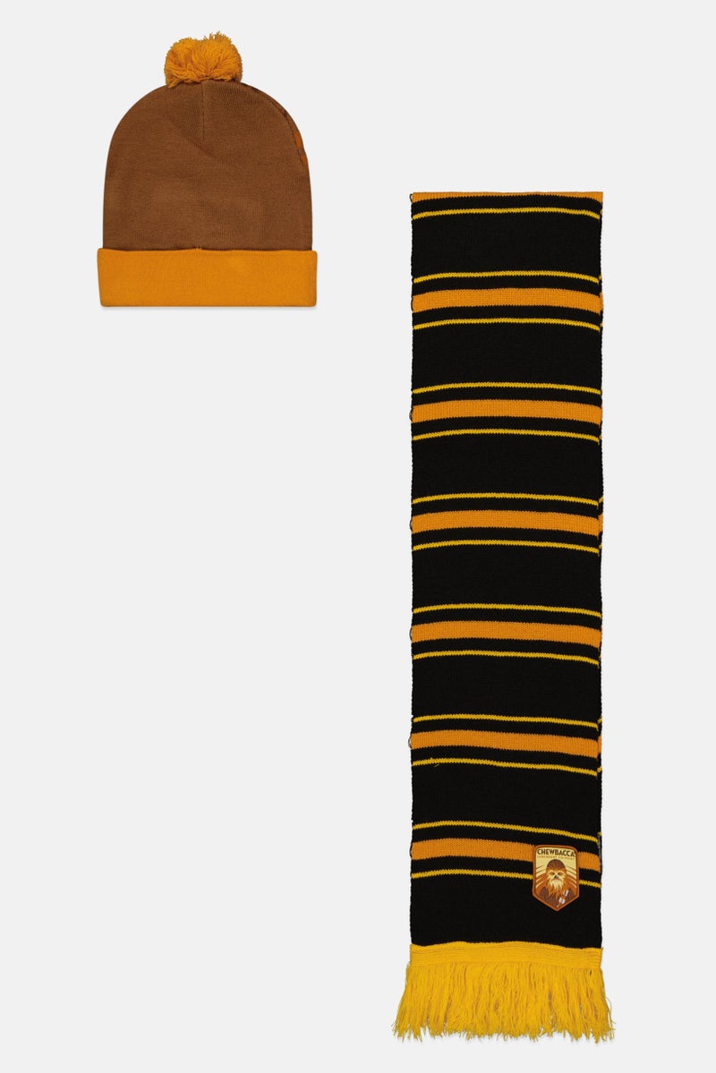 DIFUZED طقم هدية قبعة وشال تشوباكا للرجال، خردل - Image 2