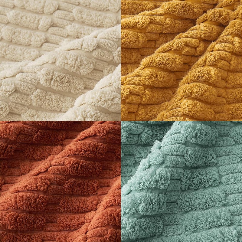 MIULEE Pack of 4 Spring Boho Farmhouse Corduroy Decorative Throw Pillow Covers 18x18 Inch Rustic Modern Soft Striped Pillow Covers Home Decor for Sofa Living Room Couch Bed Orange Teal - Image 3