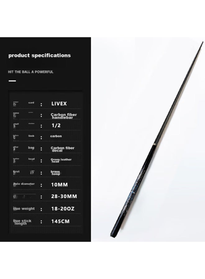 Livex Livex Carbon Fiber Small Tip Cue, Chinese-style Black 8, High-tech Carbon 1/2 Pool Cue, Detachable Billiard Cue With Cue Case, Ts02 - Image 1
