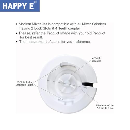 HAPPY E Mixer Grinder 2 jar Combo Set Chutney Jar and Grinder Jar (Heavy) for Bajaj/Preethi/Prestige/Activa/Sumeet/Ganga/Orient/Crompton/LifeLong/Jaipan (1000ML+400ML) Perfect for Wet and Dry Grinding - Image 3