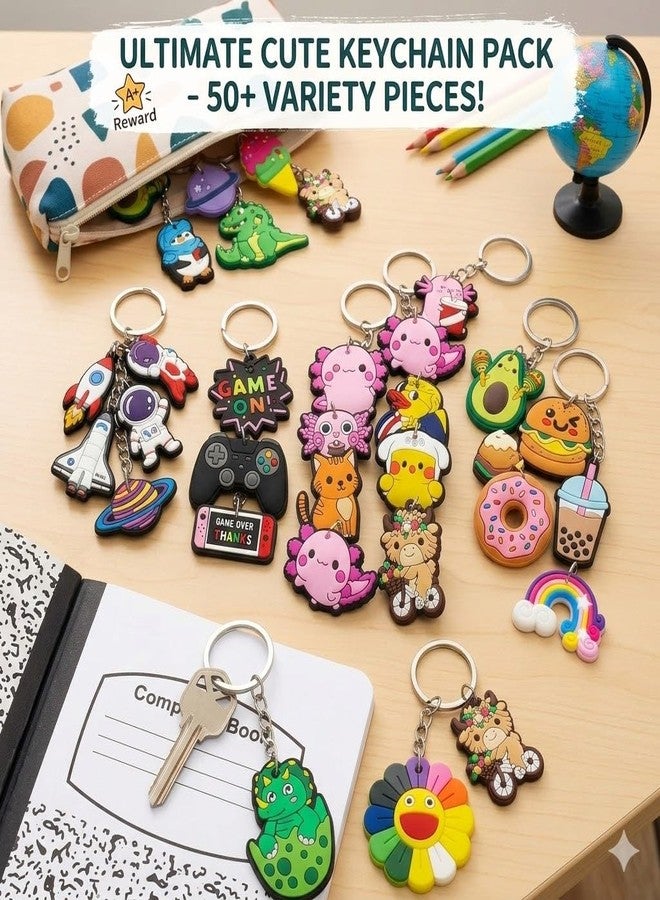 Ella & Emma 30/50/100 Bulk Different Keychains, Mixed Non-Repeat Cute Key Chain for Classroom Prizes Students Incentives Holiday Gifts Party Favors (50pcs Mixed) - Image 2