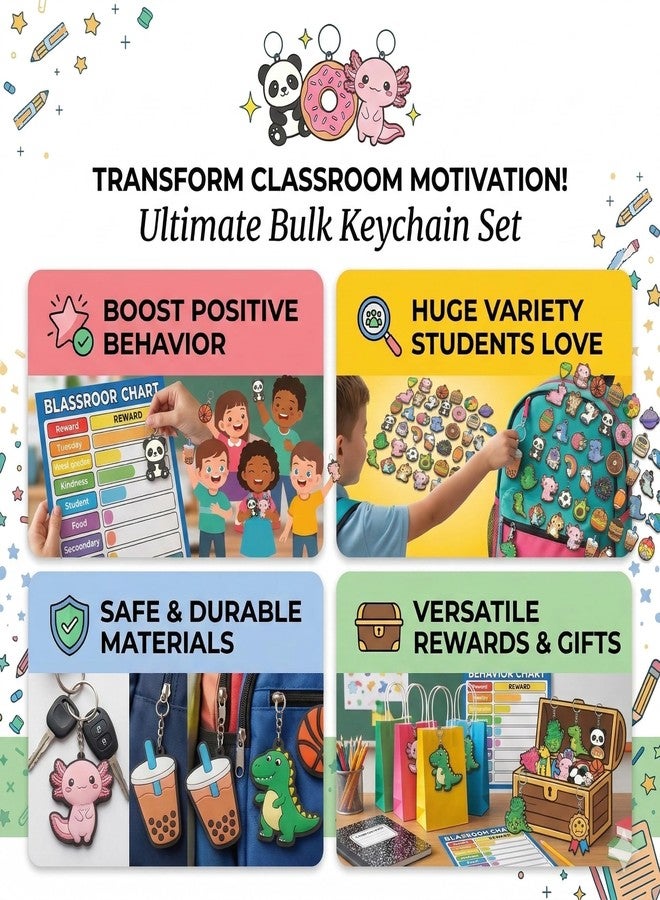 Ella & Emma 30/50/100 Bulk Different Keychains, Mixed Non-Repeat Cute Key Chain for Classroom Prizes Students Incentives Holiday Gifts Party Favors (50pcs Mixed) - Image 4
