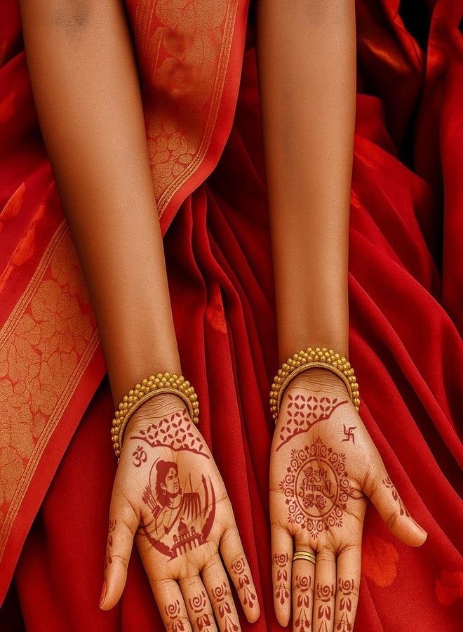 ORDERSHOCK Diwali Art With Sri Ram Full Hand Mehndi Stencil Sticker For Women, Girls & Festival - Image 5