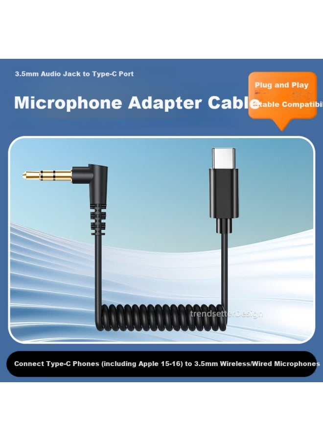 Trendsetter Microphone Adapter Cable Type-c To 3.5mm For Apple 15/16, Huawei, Xiaomi Phones With Clip-on Mic For Rode/dji/boya/momax - Image 1