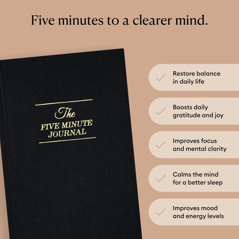 Intelligent Change The Five Minute Journal, Original Daily Gratitude Journal 2025, Reflection & Manifestation Journal for Mindfulness, Undated Daily Journal with Gold Foiling, Plastic-Free, Black - Image 2