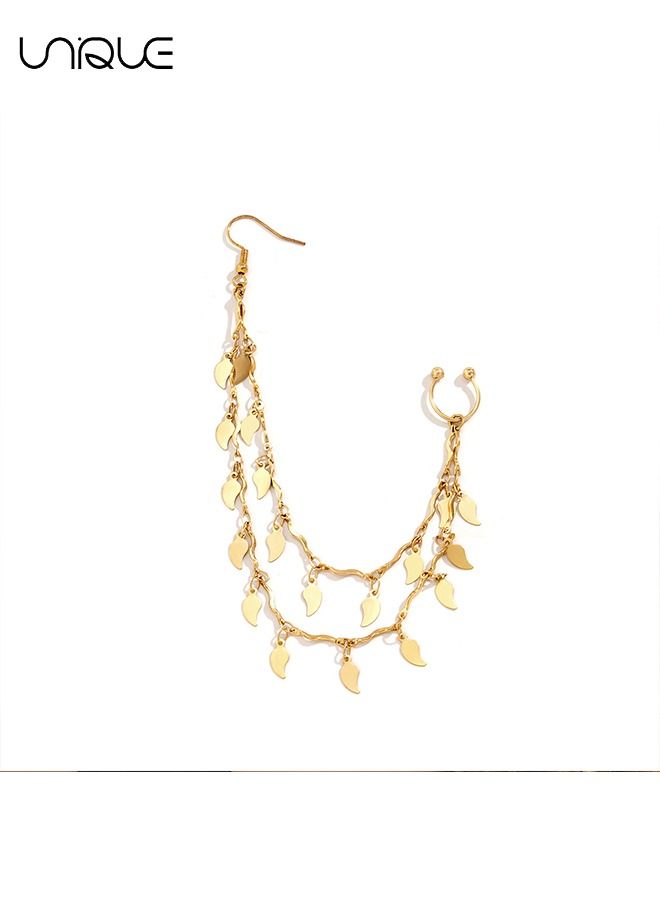 Unique Nose Ornament - Golden Leaf Tassel Nose Ornament - Non-Perforated Nose Ornament - Stylish Simple - Gifts - Image 2