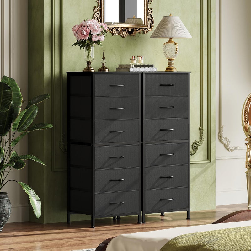 WLIVE Black Tall Dresser for Bedroom, 6 Drawer Dressers & Chests of Drawers, Fabric Dresser for Closet, Living Room, Night Stand with Metal Frame, Storage Tower with Fabric Bins, Wood Top - Image 1