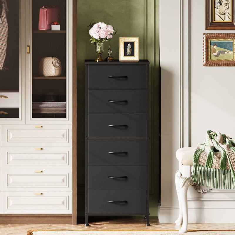WLIVE Black Tall Dresser for Bedroom, 6 Drawer Dressers & Chests of Drawers, Fabric Dresser for Closet, Living Room, Night Stand with Metal Frame, Storage Tower with Fabric Bins, Wood Top - Image 2