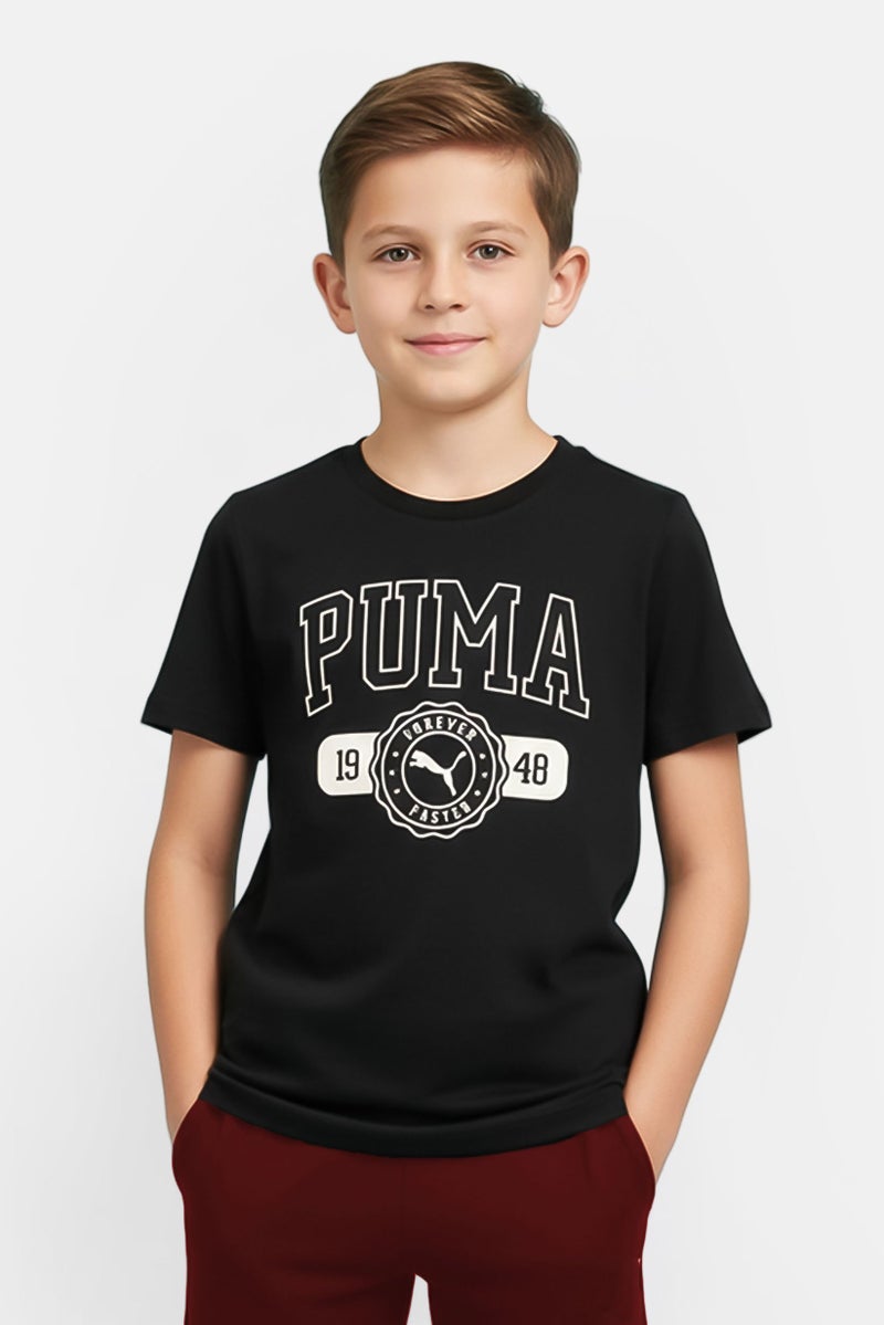 PUMA Kids Boy Graphic Print Short Sleeve Outdoor T-Shirt, Black - Image 1