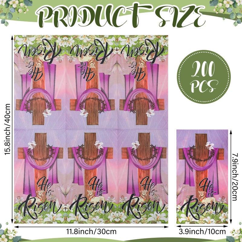 Zhanmai Zhanmai 200 Pcs Easter Disposable Paper Guest Napkins Bulks He Is Risen Napkins Religion Jesus Paper Napkins with Cross Eggs Hand Towel for Spring Party Dinner Kitchen Bathroom(Cross) - Image 2