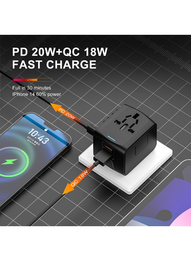 Multi-Function Travel Charger  Plug Adapter - 199 Power Adapter with PD 20W and QC3.0 Technology - Image 3