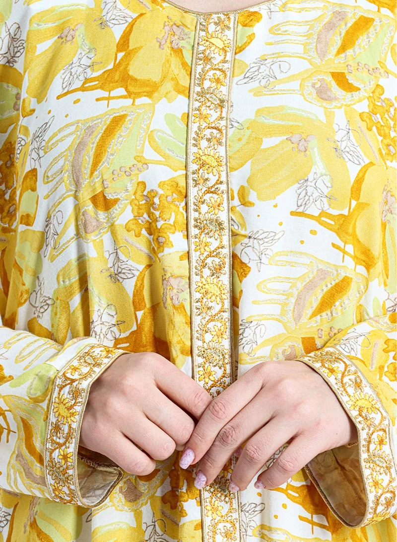 IKKXA Casual Embroidery Jalabiya IK1561 Yellow