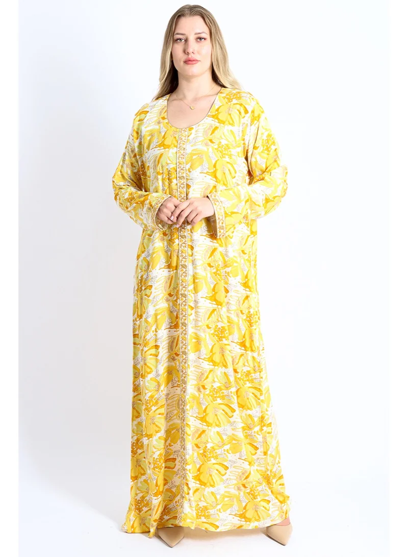 IKKXA Casual Embroidery Jalabiya IK1561 Yellow