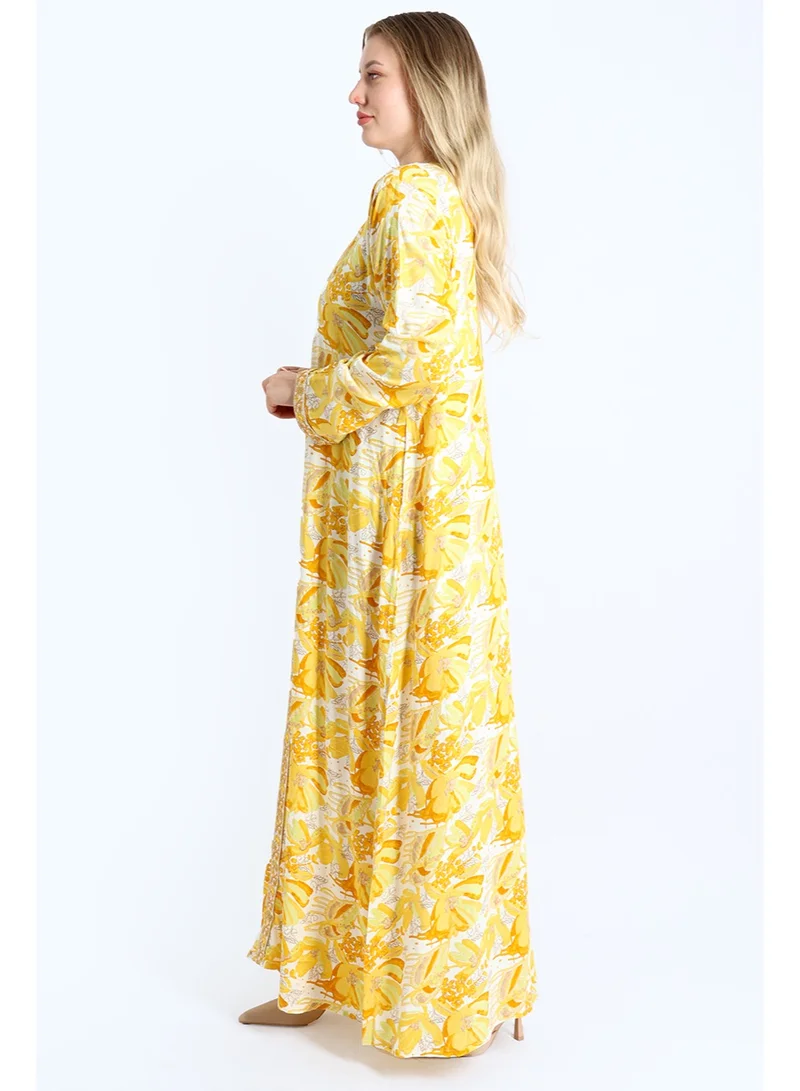 IKKXA Casual Embroidery Jalabiya IK1561 Yellow