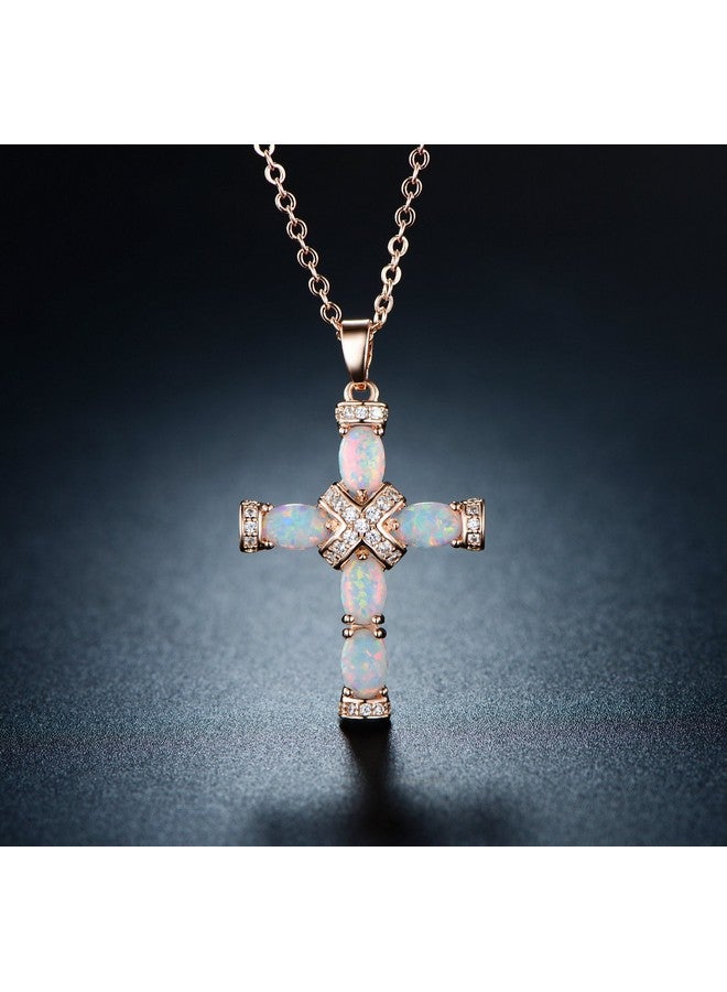 Barzel 18K Rose Gold Plated Created Opal Cross Necklace Pendant, 18 Inches With 2 Inches Extension (Rose Gold) - Image 4