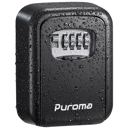 Puroma Security Key Lock Box, 4-Digit Combination Waterproof Safe Storage Lockbox with Code Wall Mount Large Capacity for Outdoor Outside House Dorm Office ID Card (Black) - Image 1