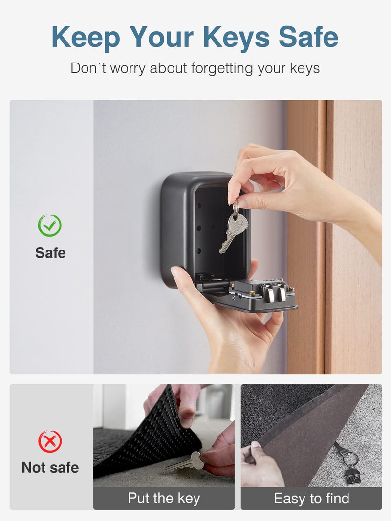Puroma Security Key Lock Box, 4-Digit Combination Waterproof Safe Storage Lockbox with Code Wall Mount Large Capacity for Outdoor Outside House Dorm Office ID Card (Black) - Image 3