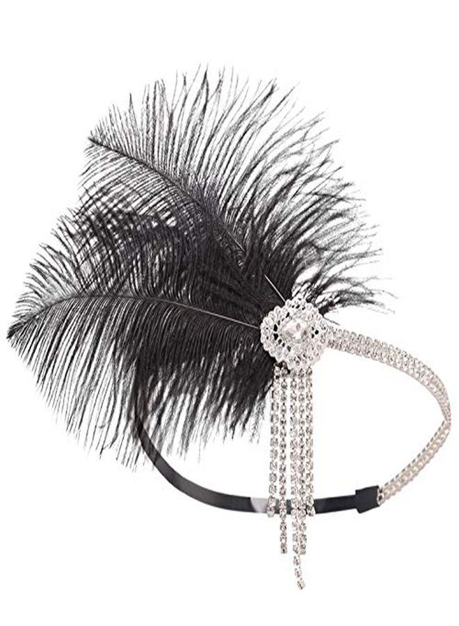 SWEETV Flapper Headbands Womens 1920S Headpiece Great Gatsby Inspired Feather Headband Cocktail Party Rhinestone Hair Accessories For Women, Black - Image 2