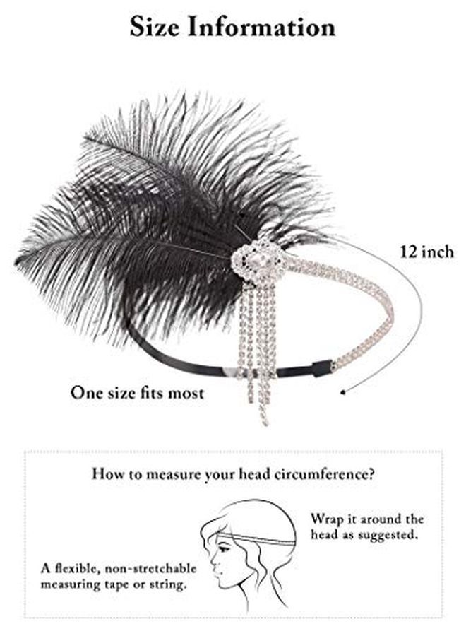 SWEETV Flapper Headbands Womens 1920S Headpiece Great Gatsby Inspired Feather Headband Cocktail Party Rhinestone Hair Accessories For Women, Black - Image 3