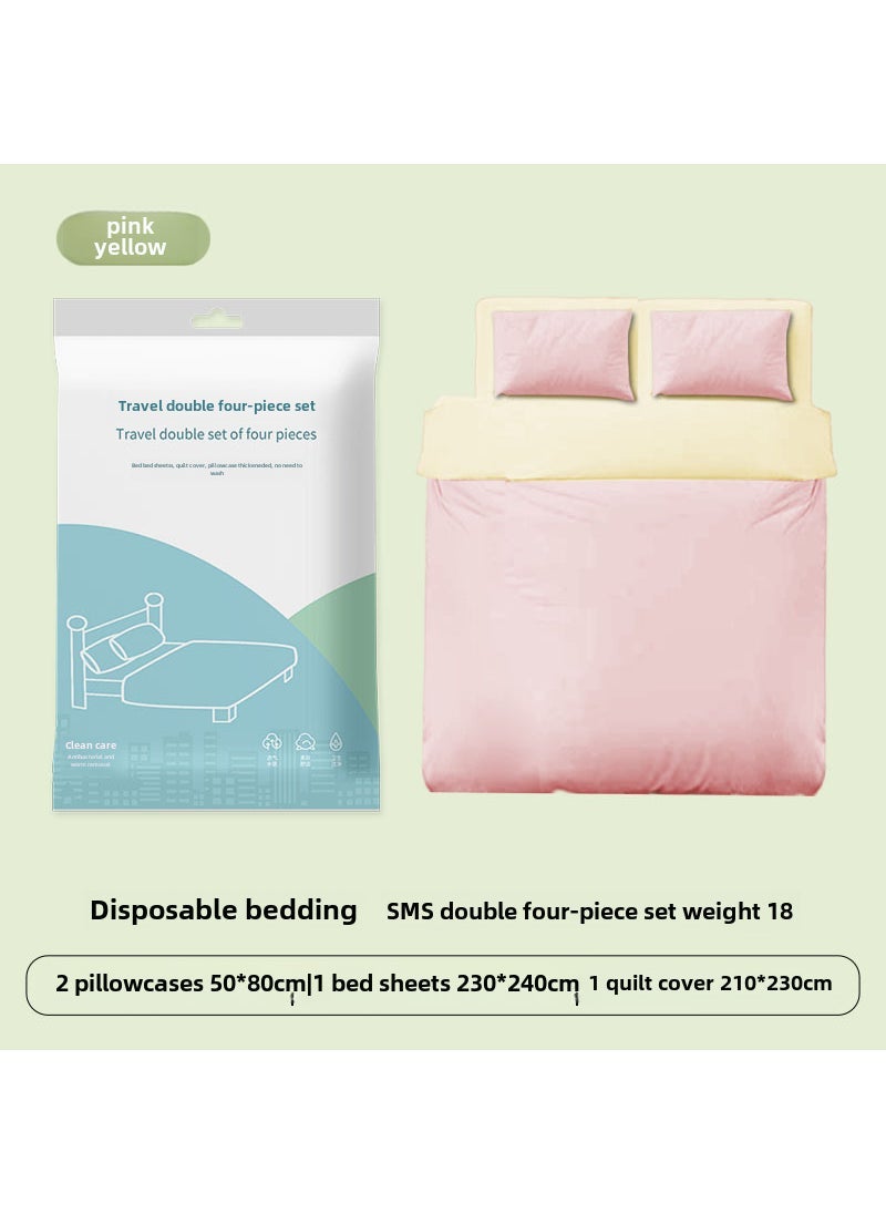 Generic Disposable 4-Piece Bedding Set Thickened for Travel Double pink yellow four-piece set 