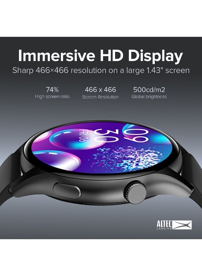 ألتك لانسينج ساعة أكتكور الذكية | شاشة AMOLED كبيرة 1.43 بوصة، مكالمات بلوتوث، مقاومة للماء بمعيار IP68، أكثر من 100 وضع رياضي، متتبع صحي (عمر بطارية من 5 إلى 7 أيام) - أسود مع حزام إضافي - Image 3