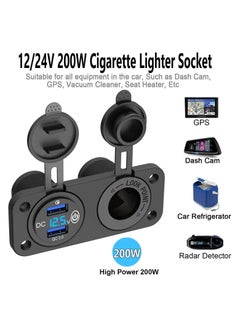 SYOSI QC 3.0 Car USB for Charger Socket Cigarette Lighter Socket 12V/24V Power Outlet with LED Digital Voltmeter and Touch Switch for Car Boat Marine(Black)  - Image 2