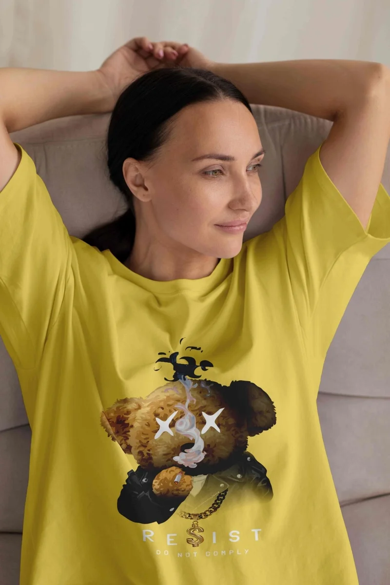 دوغ فش Women's Lilac Teddy Printed Oversize T-Shirt