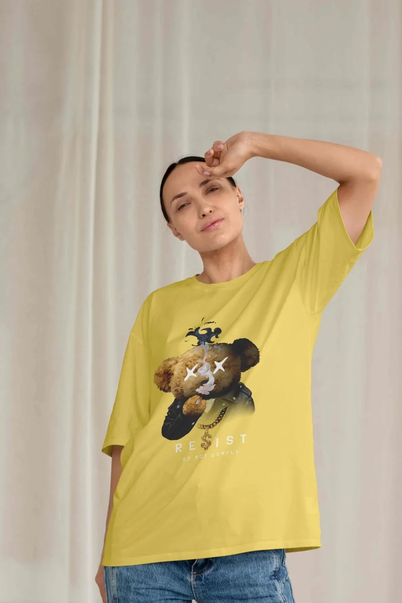 دوغ فش Women's Lilac Teddy Printed Oversize T-Shirt