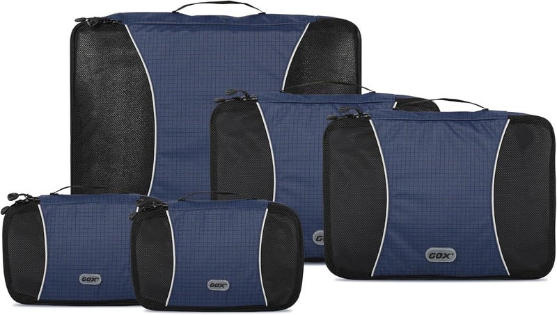 GOX Ultra Light 5 piece Packing Cubes Travel Luggage Organizer 1 Large 2 Medium 2 Small, Navy, 15 liters - Image 1