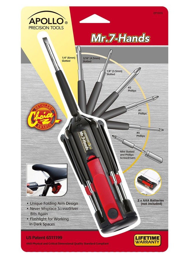 Apollo Tools Mr. 7-Hands, Patented, 8 in 1 Screwdrivers with Worklight - DT1019 - Image 2