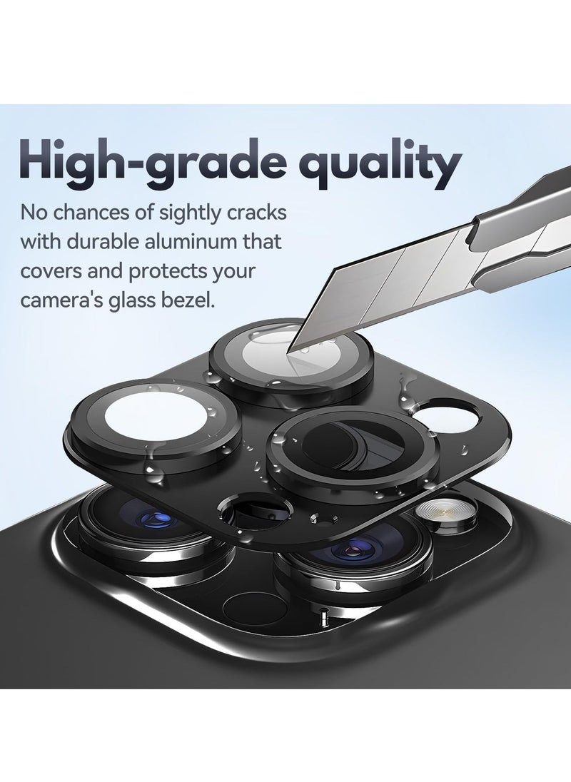Raxoom (2 Pack) Camera Lens Protector for iPhone 16 Pro/16 Pro Max â€“ Alloy Metal Camera Cover with Tempered Glass (Black) - Image 3
