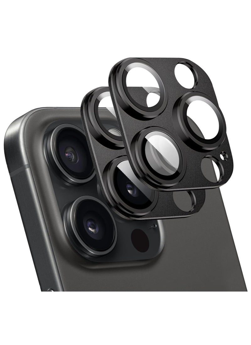 Raxoom (2 Pack) Camera Lens Protector for iPhone 16 Pro/16 Pro Max â€“ Alloy Metal Camera Cover with Tempered Glass (Black) - Image 1