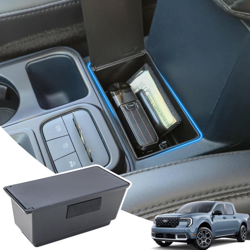 TOPINSTALL Console Hidden Storage Box Compatible with 2022-2026 Ford Maverick Accessories, Flip-Top Design Truck Organizer | One-Touch Open | Anti-Slip Mat | Secret Compartment | Premium ABS Plastic - Image 1