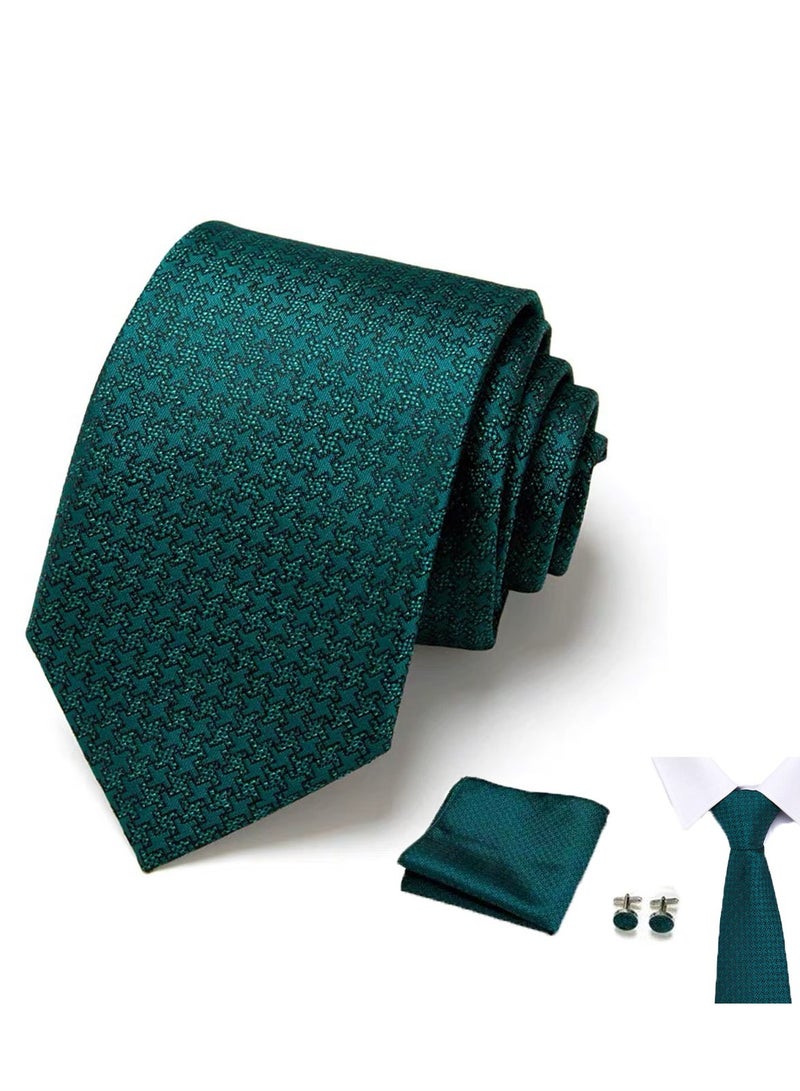 Tanyaz Tie Pocket Square Cufflinks Set Wedding Plain Ties Extra Long Necktie for Men Silk Pinstriped Pocket Square Cufflink Wedding Business Formal  - Image 1