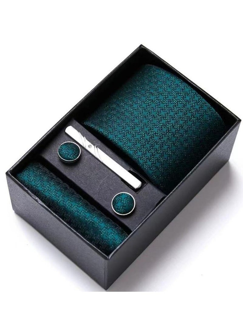 Tanyaz Tie Pocket Square Cufflinks Set Wedding Plain Ties Extra Long Necktie for Men Silk Pinstriped Pocket Square Cufflink Wedding Business Formal  - Image 4