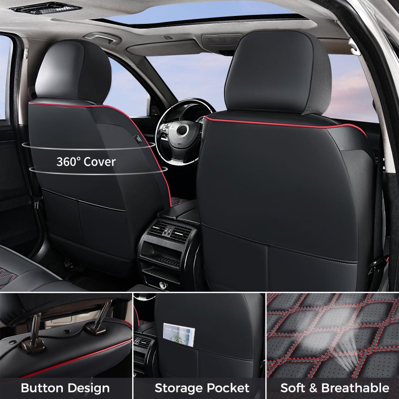 Huidasource 2018-2025 Wrangler JL Front Seat Covers, 2Pcs Front Seat Covers for Jeep Wrangler JL 2-Door/4-Door, Custom Fit Full Coverage Wrangler Seat Cushion Protector (Front Pair/Black&Red) - Image 2