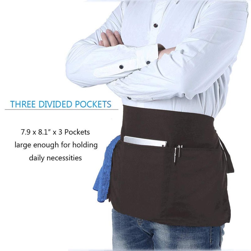BOHARERS BOHARERS Waist Apron with 3 Pockets 12 Pack - Brown Waitress Server Short Apron  - Image 5