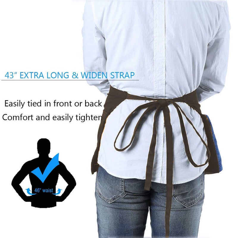 BOHARERS BOHARERS Waist Apron with 3 Pockets 12 Pack - Brown Waitress Server Short Apron  - Image 3