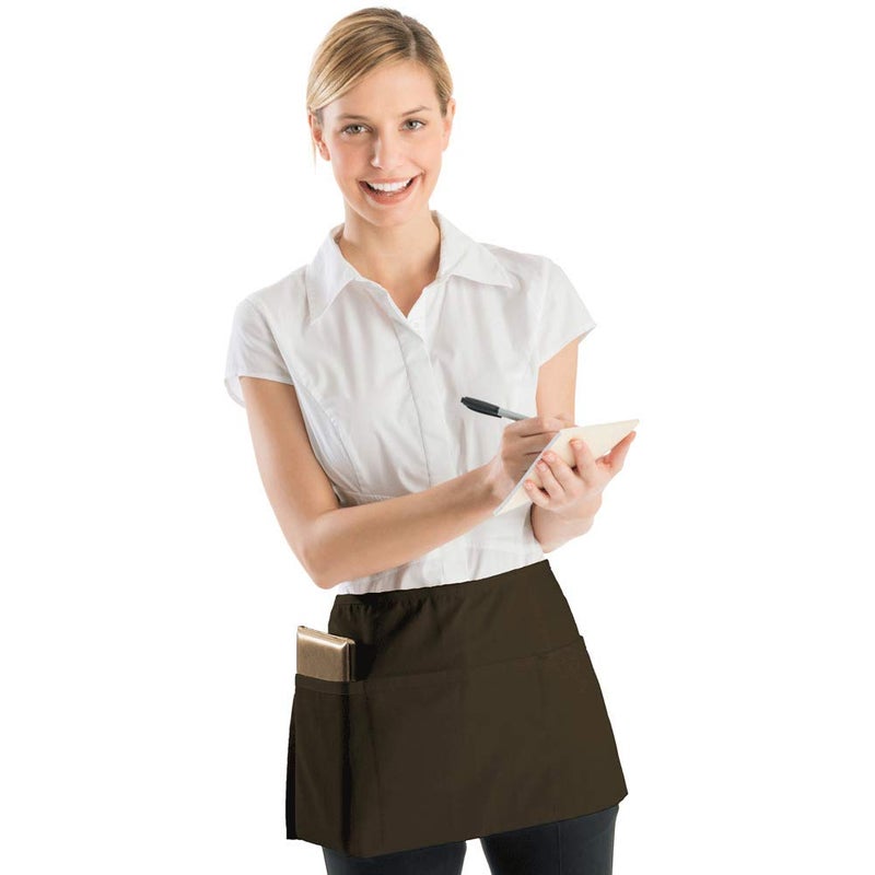 BOHARERS BOHARERS Waist Apron with 3 Pockets 12 Pack - Brown Waitress Server Short Apron  - Image 2