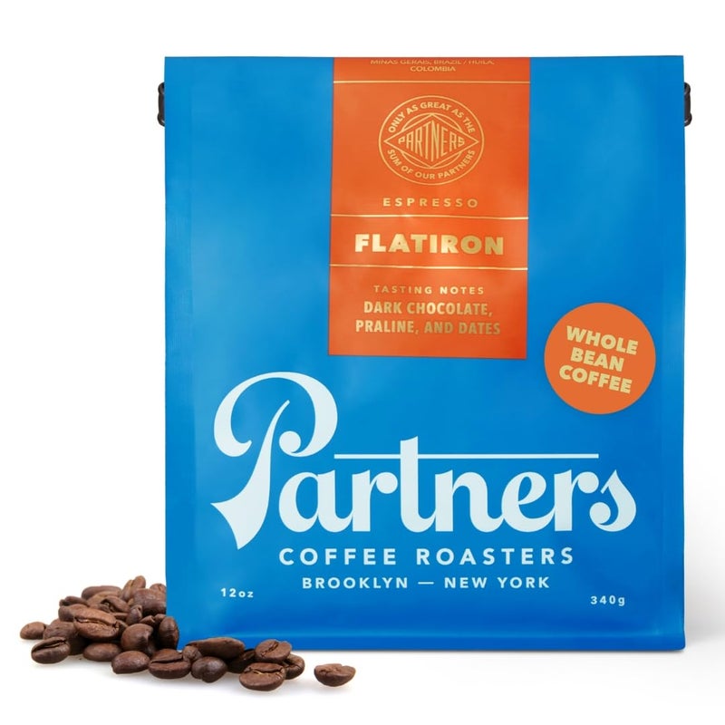 PARTNERS COFFEE ROASTERS - Whole Bean Coffee (Flatiron - Espresso, Medium-Dark Roast) 12oz - Classic Blend, Tastes Like Home - Dark Chocolate, Praline, Dates - Coffee Beans - Roasted in New York City - Image 1