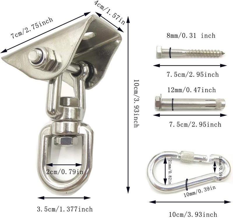 Arlai Hanging Chair Hardware Hanging Kit - Heavy Duty 360° Rotate Ultra Durable Hooks for Swing, Yoga, Playground, Gym, Punching Bag Hanger, 1000 lb Capacity - Image 2
