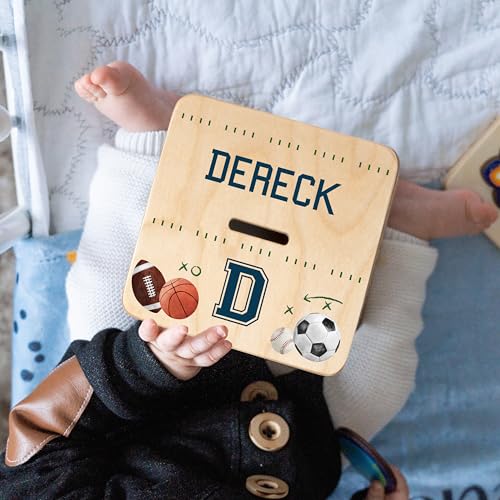 BloomOwl Wooden Piggy Bank for Kids and Adults, Personalized Gift Handmade in USA by BloomOwl, Custom Piggy Bank, Personalized Banks for Kids, Gifts for Baby Boys and Girls (Sports) - Image 2