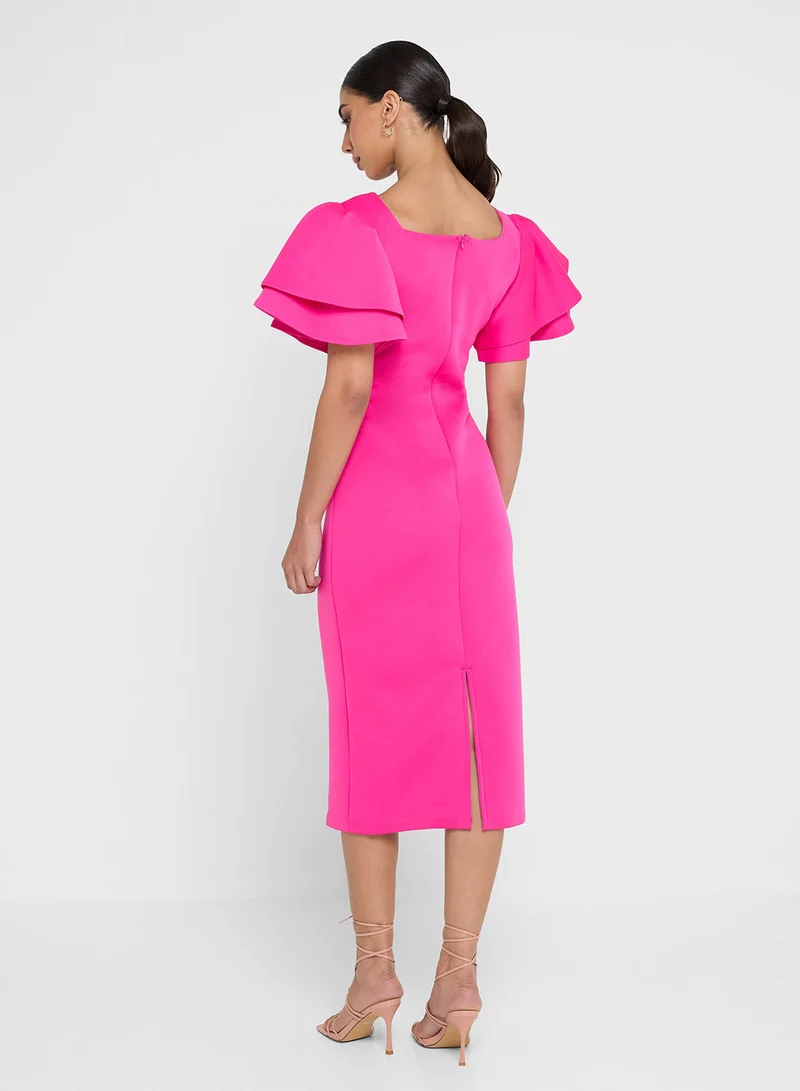 Golden Apple Ruffle Short Sleeve Midi Dress