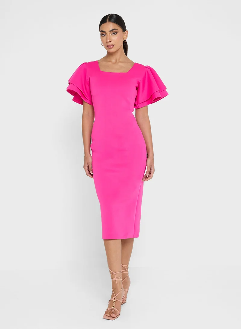 Golden Apple  Ruffle Short Sleeve Midi Dress for Women | Best Price UAE