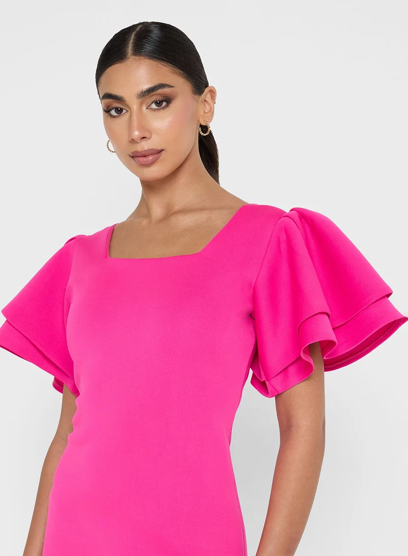Golden Apple  Ruffle Short Sleeve Midi Dress for Women | Best Price UAE