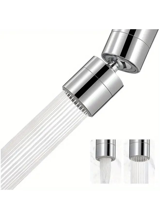 هواء صنبور المطبخ ثنائي الوظيفة ذو دوران 360 درجة، مصنوع من المعدن الفضي - Image 1