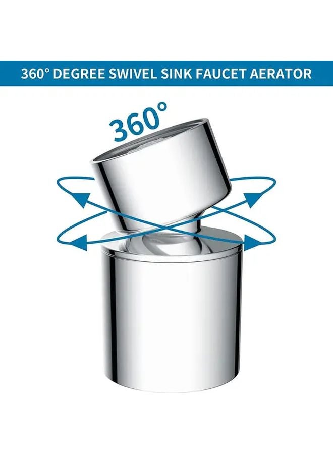 هواء صنبور المطبخ ثنائي الوظيفة ذو دوران 360 درجة، مصنوع من المعدن الفضي - Image 5