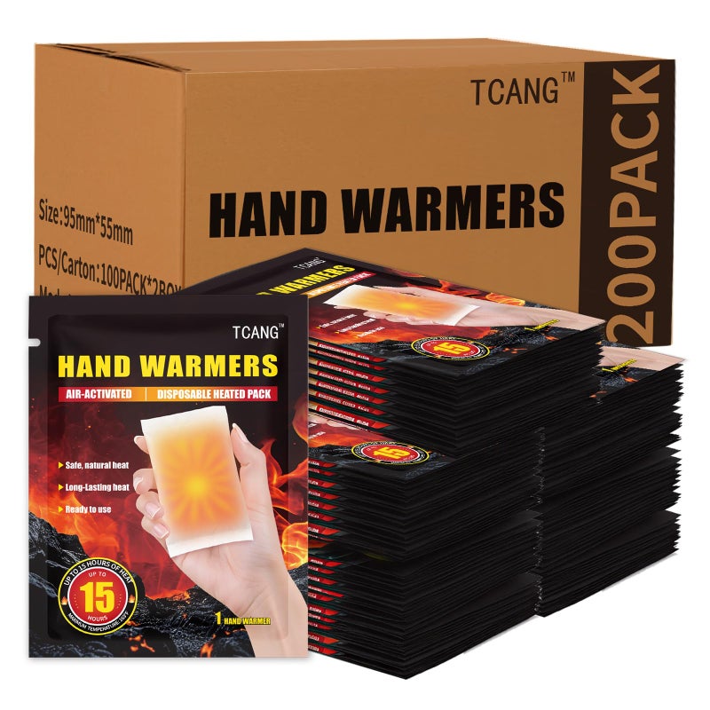TCANG 200 Pack Hand Warmers Disposable - Up to 15 Hours of Heat - Super Long Lasting Air Activated Warmers, All Natural & Portable for Body, Hands & Toes - Odorless Hot Warmer Gifts for Winter Work - Image 1