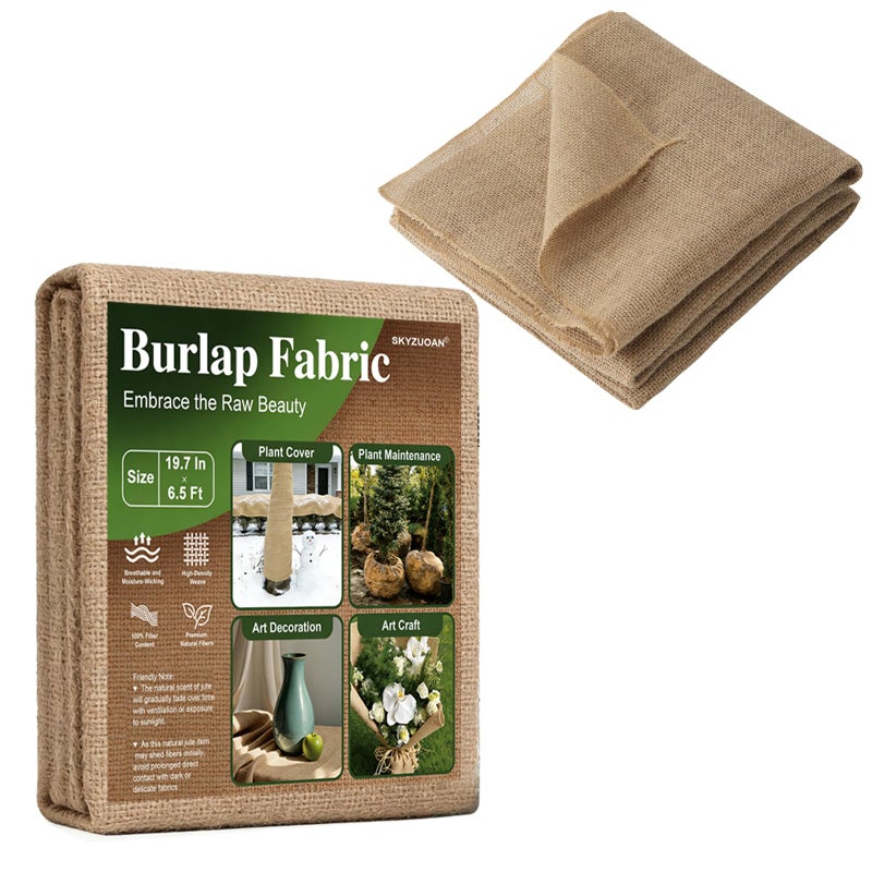 SKYZUOAN 19.7"Ã—6.5 ft Natural Burlap Fabric-Versatile Jute Fabric for Winter Plant Protection, Tree Wrap & Outdoor Gardening, Weed Barrier, Rustic Crafts and Decor - Image 1
