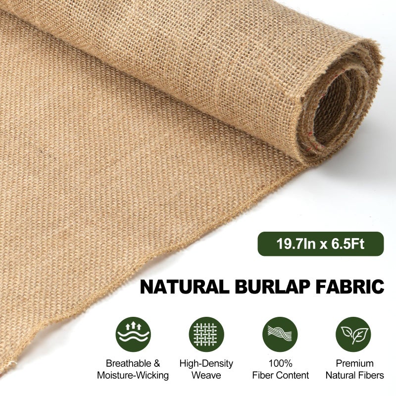 SKYZUOAN 19.7"Ã—6.5 ft Natural Burlap Fabric-Versatile Jute Fabric for Winter Plant Protection, Tree Wrap & Outdoor Gardening, Weed Barrier, Rustic Crafts and Decor - Image 2